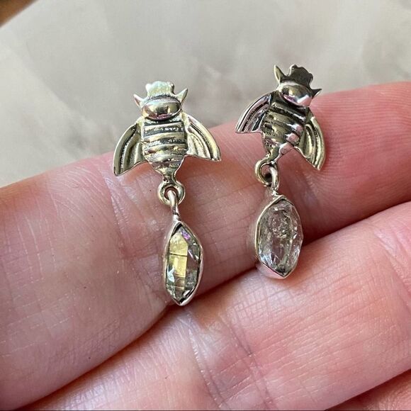 Herkimer Diamond Bee Earrings Solid Sterling Silver - Picture 7 of 7